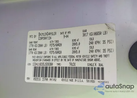 2005 Dodge Ram 1500 Slt/Laramie z USA, uszkodzony, nr VIN 1D3HU18D55J526380